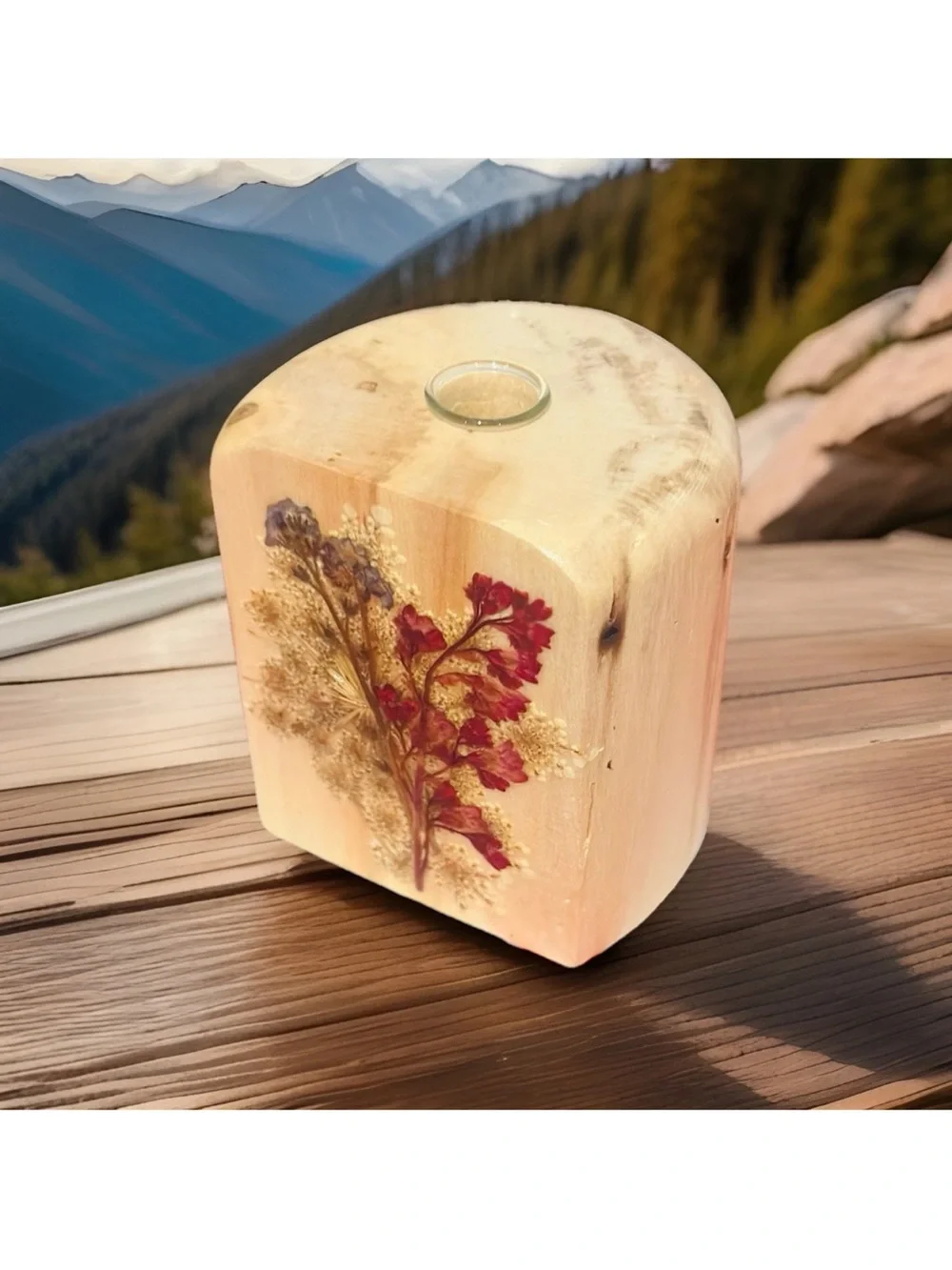 Vintage Handmade Made with Colorado Aspen Bud Vase With Floral Design